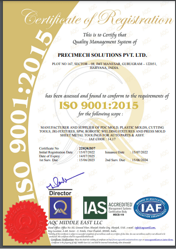 Precimech ISO 9001:2015 certificate